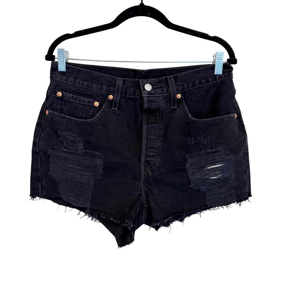 Levis 501 Original High Rise Distressed Denim Shorts Black Size 30 56327-0268